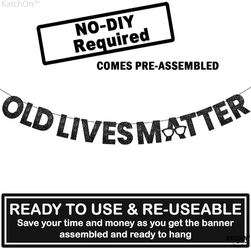 Vista 2 de KatchOn, Cartel Black Old Lives Matter – Brillantina, 10 pies Old Lives Matter Black para decoraciones de fiesta de jubilación para hombres Old