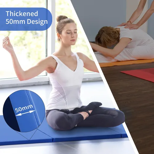 Vista 2 de ZENOVA Tapete de yoga plegable, tapete de gimnasia de 2 pulgadas de grosor para hombres y mujeres, tapete de gimnasio con asa para yoga, pilates