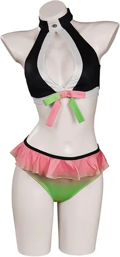 Vista 2 de Demon Kamado Nezuko - Traje de baño de verano para mujer, traje de baño Kanroji Mitsuri, traje de baño de anime Kimetsu no Yaiba Cosplay