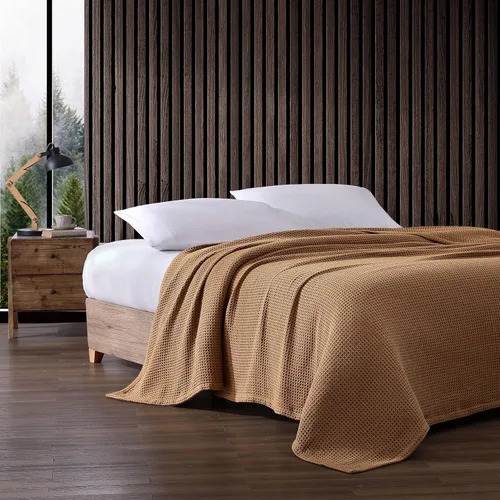 Vista 3 de Eddie Bauer - Manta tamaño King, ropa de cama 100% algodón suave con textura de tejido gofre, 400 GSM, manta para sofá o cama (marrón)