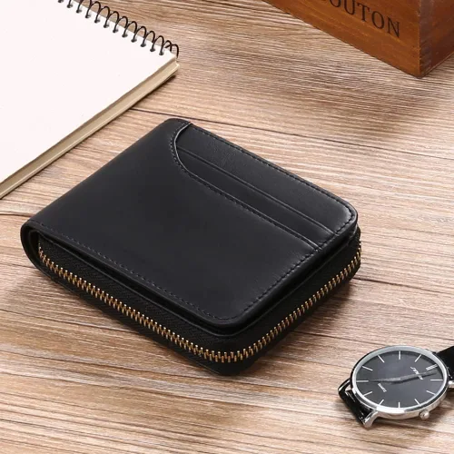 Vista 5 de Carteras GOIACII para hombres de cuero genuino con bolsillo frontal RFID con cierre de cremallera Bifold con tarjetero RFID, Zip Around, Bifold