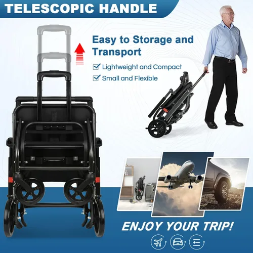 Vista 3 de Silla de ruedas ultraligera de transporte (solo 15 libras), silla de ruedas portátil plegable con freno de mano, carros para viajes en avión