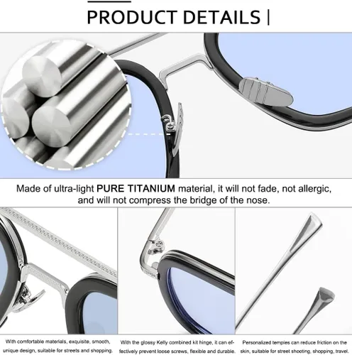 Vista 3 de Sehnsucht Tony Stark - Gafas de sol Iron Man con protección UV, cuadradas, de metal, Spider Man Downey Pilot