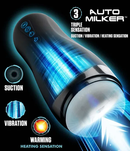 Vista 2 de LoveBotz Auto Milker 15X - Masturbador masculino exprimidor con triple sensación, vibración de calentamiento para apretar, juguete de placer sexual