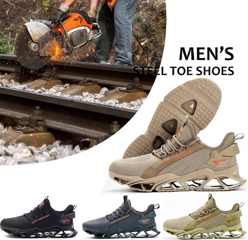 Vista 5 de Zapatos deportivos con punta de acero para hombre, ultra ligeros, indestructibles, a prueba de pinchazos, zapatos de seguridad antideslizantes