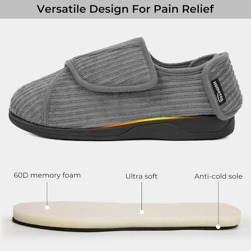 Vista 3 de HomeTop Pantuflas de pana para mujer, cómodas, ajustables, con velcro y espuma viscoelástica, para interiores, con espalda cerrada, para pies