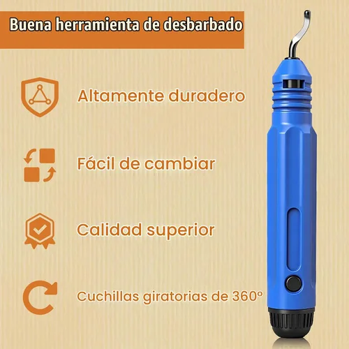 Vista 5 de Herramienta de desbarbado con 10 cuchillas de acero de alta velocidad, herramienta de desbarbado de tubería flexible con cuchillas giratorias, mango