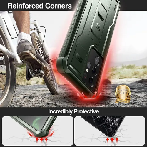 Vista 3 de Dexnor Funda para Samsung Galaxy S21 Ultra, [Protector de pantalla y soporte integrados] Protección de grado militar resistente a prueba de golpes