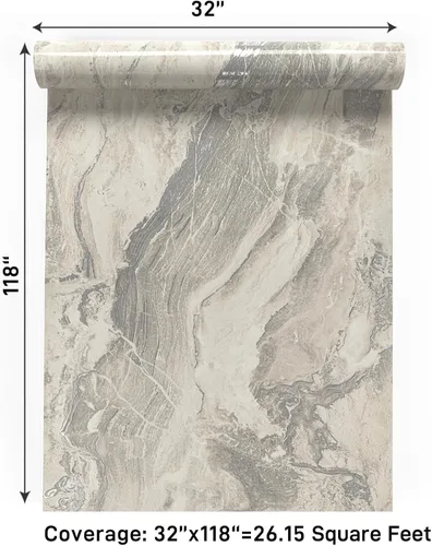 Vista 20 de VaryPaper Papel tapiz de mármol brillante de 15.7''x78.7'', beige-gris-dorado, despegar y pegar, autoadhesivo, grueso, duradero, removible