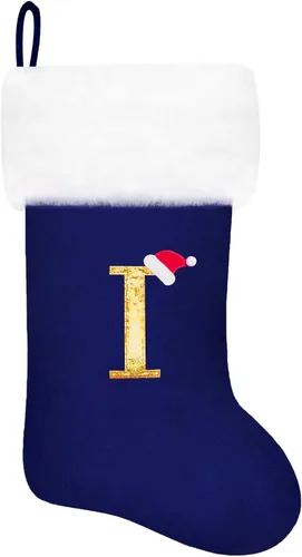 Vista 97 de Calcetines de Navidad bordados de 20 pulgadas con monograma, terciopelo negro con puño de felpa blanca supersuave, adornos clásicos para decoración