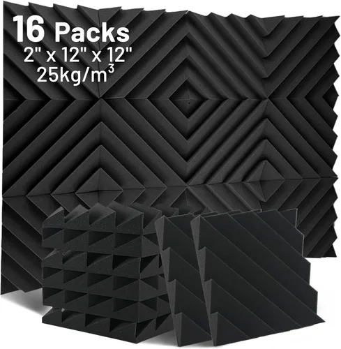 Vista 11 de Focusound Paquete de 16 paneles de espuma a prueba de sonido, paneles de espuma acústica de 2 x 12 x 12 pulgadas para pared, paneles de cuña