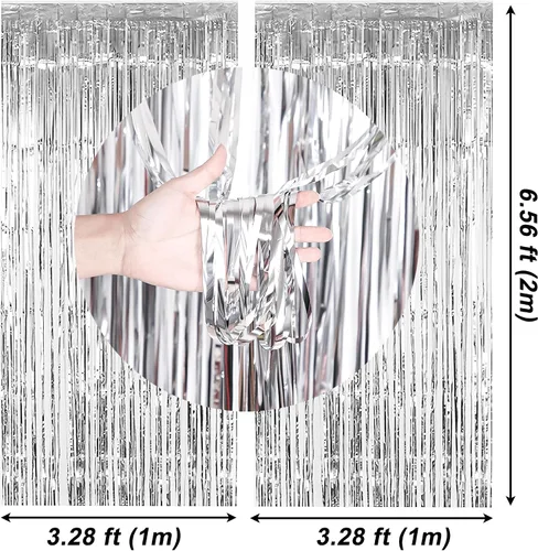 Vista 3 de Kit de decoración de despedida de soltera, kit de arco de globos de despedida de soltera, cortinas de fondo de flecos de papel de aluminio plateado