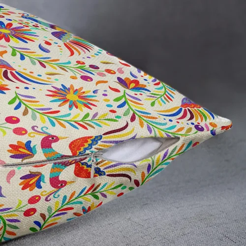 Vista 5 de Sanwarm - Juego de 4 fundas de almohada de lino, 16 x 16 pulgadas, étnica mexicana