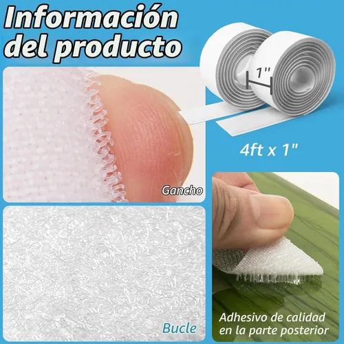 Vista 2 de Art3d Rollos de gancho y bucle de 4 pies x 1 pulgada con parte trasera adhesiva, tira adhesiva de doble cara, resistente, color blanco Doble cara