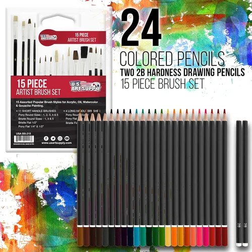 Vista 5 de U.S. Art Supply - Kit de artista de 162 piezas en caja de madera grande con pintura, dibujo y suministros de arte para adultos - 24 de cada uno