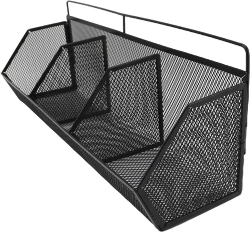 Vista 6 de Cesta de alambre de metal, 3 rejillas para colgar en la pared, organizador de almacenamiento de apertura inclinada para cocina, baño, lavandería