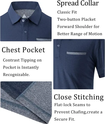 Vista 58 de V VALANCH Polo de golf de manga corta para hombre, estilo casual, con cuello que absorbe la humedad