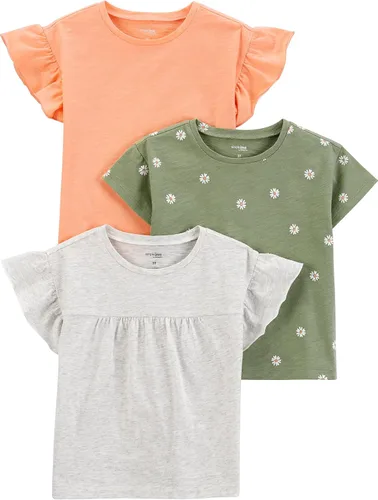 Vista 13 de Simple Joys by Carter's Camisas y tops de manga corta para niñas, paquete de 3 Corazones grises/dinosaurio rosa/impresión de texto blanco