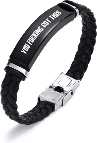 Vista 18 de Pulsera de cuero para hombre, regalo de sobriedad para hombre: cita inspiradora/versículo bíblico grabado, pulsera trenzada negra para hombre