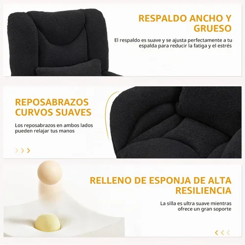 Vista 6 de FOXHUNTER Silla de tocador de gran tamaño con ruedas, silla de oficina Negro