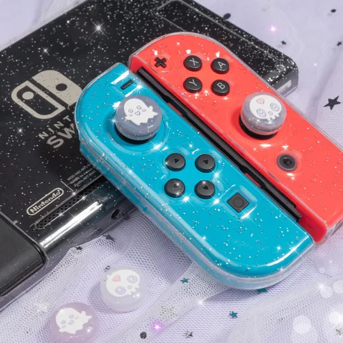 Vista 3 de BelugaDesign Ghost Thumb Grips Tapas de botón de agarre con purpurina gótica de Halloween Compatible con Nintendo Switch Standard Lite OLED