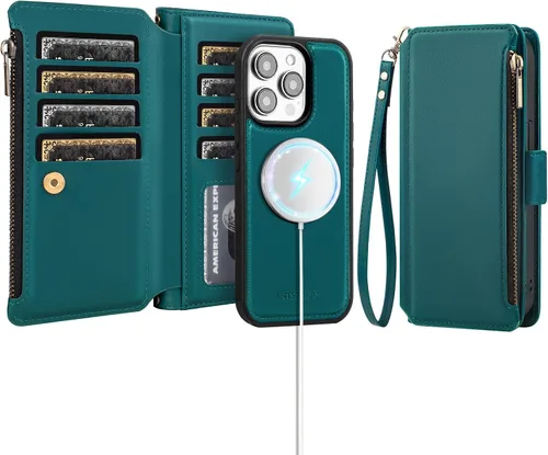 Vista 11 de Antsturdy Compatible con iPhone 15 Pro Max Funda Cartera para Mujeres【Bloqueo RFID】Funda de Teléfono Cruzada de Cuero PU con Cremallera y Correa