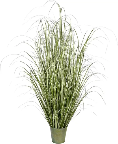 Vista 7 de Vickerman Everyday - Hierba verde artificial abigarrada de 37 pulgadas con maceta de hierro, decoración de plantas de césped sintético, acento