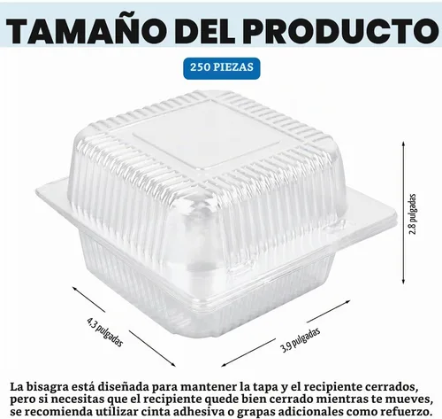 Vista 2 de 250 unidades de 5 x 5 pulgadas Clamshell bandeja para llevar recipientes de plástico con bisagras para alimentos, caja de comida desechable