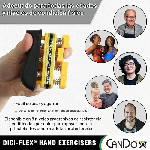 Vista 3 de Juguete giratorio ejercitador de mano CanDo 10-0751 Digi-Flex, dedo 0.75 libras / mano 2.5 libras, bronceado-XX-iluminación, Amarillo , 1