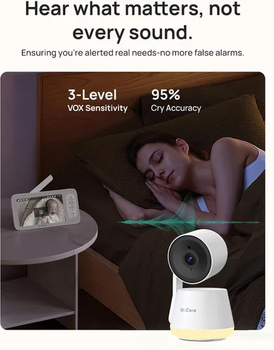 Vista 4 de Dr.Care LumiView Plus Smart WiFi Baby Monitor - Pantalla dividida 1080P de 5.5 pulgadas y cámara 2K, modo de privacidad, alertas de llanto