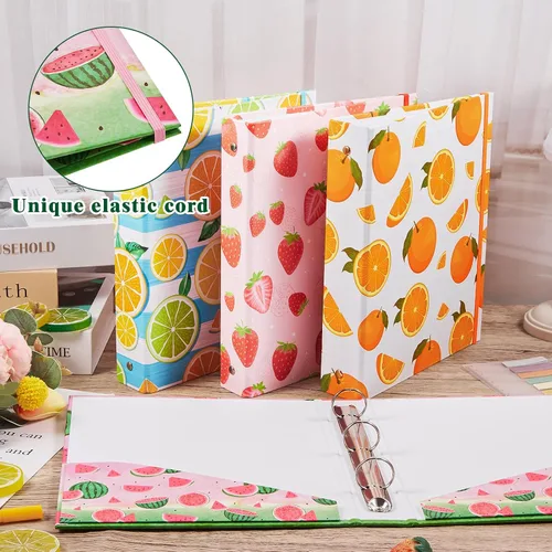 Vista 5 de Fainne 4 Pcs Mini Binders 3 Ring Binder 1 Inch 5.5 x 8.5 Inch Cute Fruit Binders Mini Decorative Binders Bulk for School Office Classroom Supplies