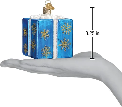 Vista 4 de Old World Christmas - Adorno de caja de regalo de Janucá de vidrio soplado para árbol de Navidad, decoración festiva artesanal, colección