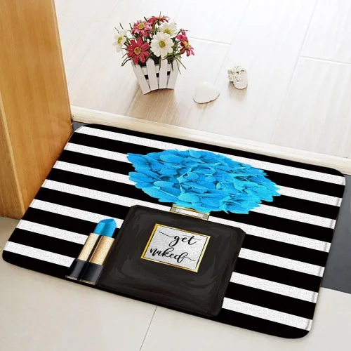 Vista 2 de Alfombra de baño negra con diseño de flores y flores, para niña, mujer, pintalabios, encantadora, alfombra de baño, alfombra de ducha, dormitorio