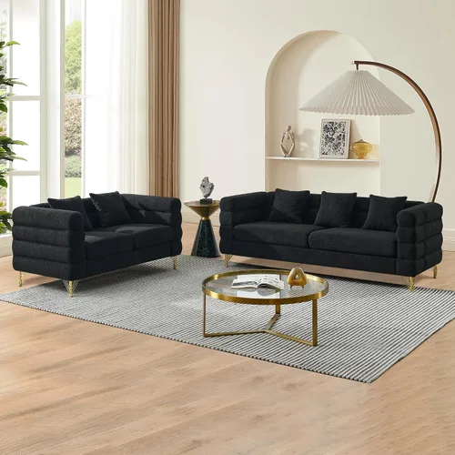 Vista 16 de mikibama Juego de sofá Teddy de lujo para sala de estar, muebles de decoración moderna, sofá seccional, sofá de 3 plazas y loveseat con 5 almohadas