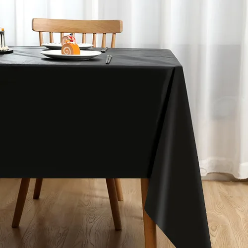 Vista 5 de 2 Empaques Mantel de Plástico Negro, 54 pulgadas x 108 pulgadas Cubierta de Mesa Rectangular Desechable para Fiestas, Adecuado para Cumpleaños