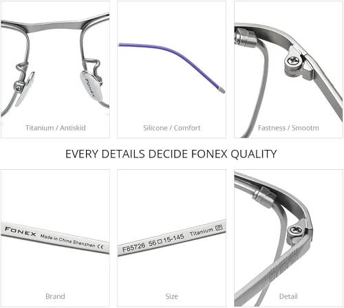 Vista 8 de FONEX Marco de lentes de titanio para hombre, lentes cuadrados sin marco de miopía óptica 8557