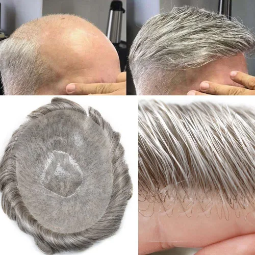 Vista 32 de Hombres Toupee Europea Real Cabello Humano Pieza Todo V-looped 0.002 in Piel Ultra Delgado Toupee para Hombres Sistema de Reemplazo de Cabello