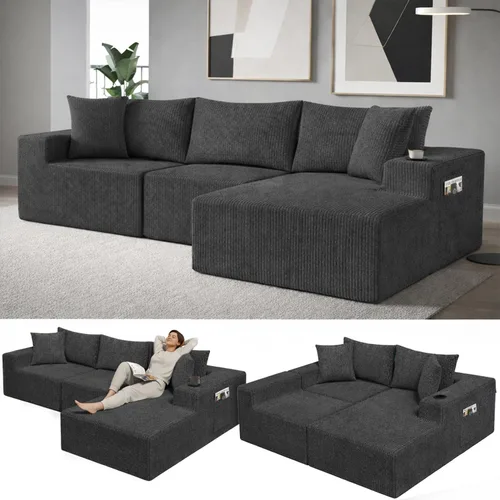 Vista 9 de EconoHome Sofá seccional Boneless Cloud, asiento profundo de felpa en forma de L para relajarse y entretener, construcción duradera y fácil montaje
