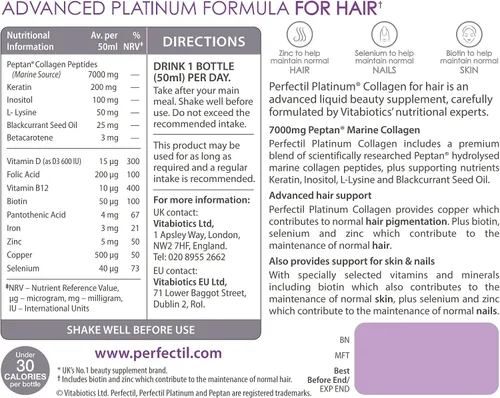 Vista 3 de Perfectil by Vitabiotics Platinum Colágeno Bebida Capilar 10 x 1.7 fl oz