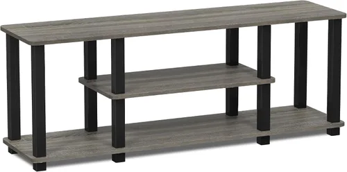 Vista 4 de Furinno Turn-N-Tube - Soporte para televisor de 3 niveles, 3D, sin herramientas, para televisores de hasta 50 pulgadas, con tubos cuadrados