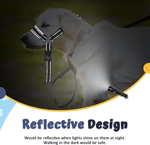 Vista 5 de BARKLESS Collar de cabeza de perro, suave sin tirones, correa reflectante para bozal con enlace de seguridad, collar ajustable para la cabeza