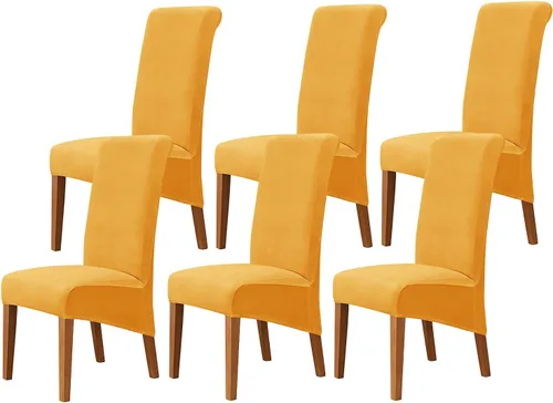 Vista 55 de Juego de 2 fundas de terciopelo para sillas de comedor, color beige, fundas elásticas para sillas de comedor y cocina, reutilizables, protector