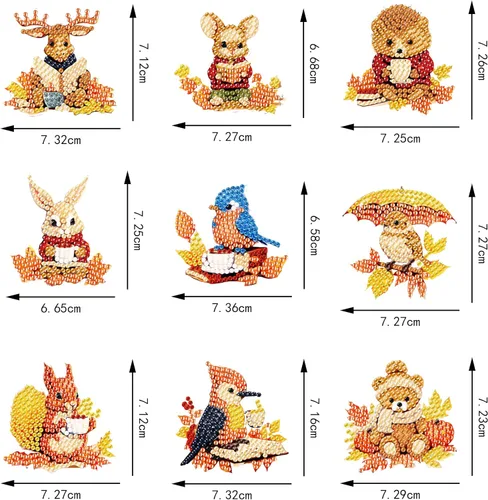 Vista 3 de YUE ZHE 9 llaveros de pintura de diamantes de animales, kits de arte de diamantes de animales para adultos, pintura 5D de doble cara para adultos