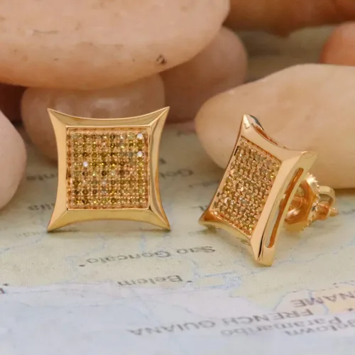 Vista 5 de Dazzlingrock Collection Pendientes de tuerca de 0,33 quilates (ctw) de diamante redondo amarillo con micro pavimentación en forma de cometa de 13 CT