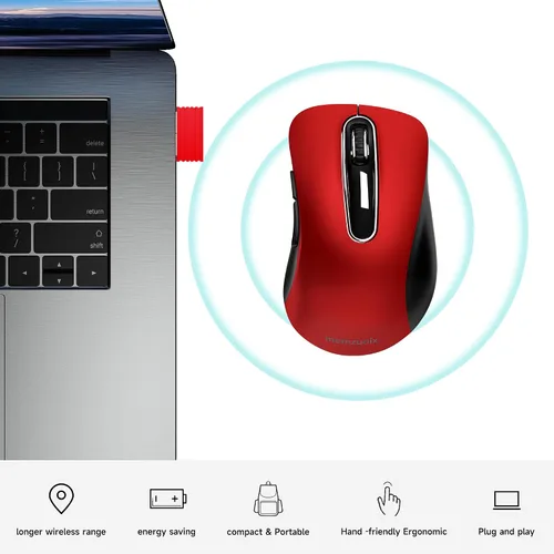 Vista 9 de memzuoix Ratón inalámbrico de 2.4G, mouse de computadora de 1400 DPI con receptor USB, ratones USB inalámbricos portátiles a batería para laptop