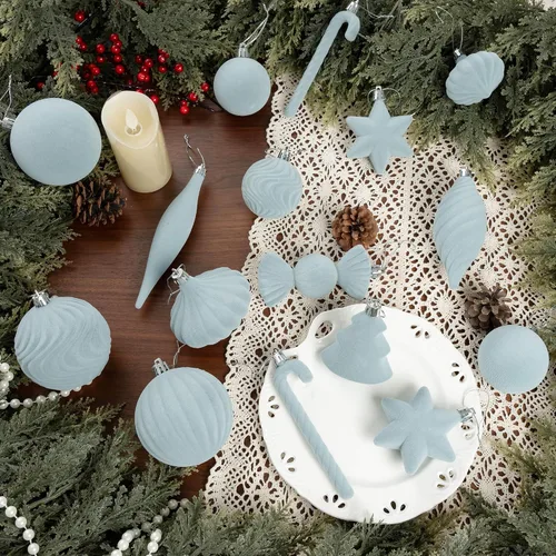 Vista 5 de 30 adornos de terciopelo para árbol de Navidad, juego de adornos de Navidad Azul polvo