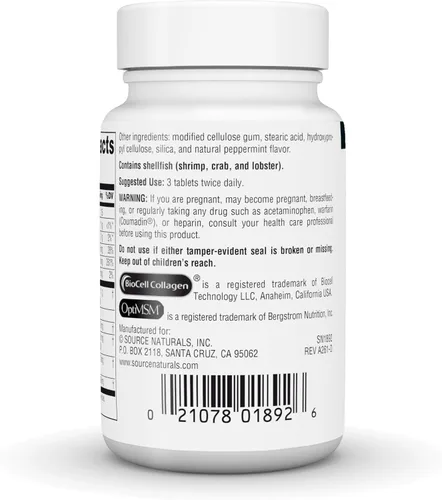 Vista 3 de Source Naturals Complejo articular hialurónico con glucosamina, condroitina y MSM Extra Strength - 30 Tabletas