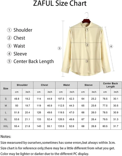 Vista 6 de ZAFUL Camisa Henley de algodón y lino para hombre, de manga larga, estilo hippie, casual, para la playa