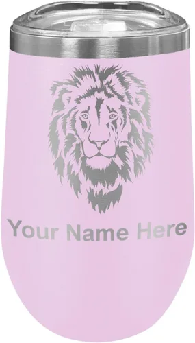 Vista 20 de LaserGram Vaso de vino de acero inoxidable de doble pared, cabeza de león, grabado personalizado incluido (negro)