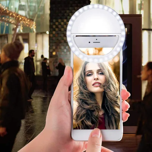 Vista 6 de Meifigno Anillo de luz para selfie, [recargable] con 36 luces LED, 3 niveles de brillo ajustable con clips de brillo en el teléfono, anillo de luz
